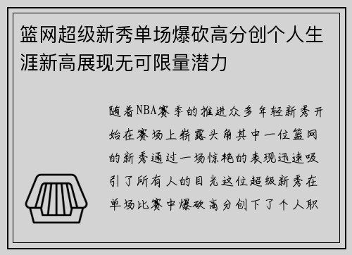 篮网超级新秀单场爆砍高分创个人生涯新高展现无可限量潜力